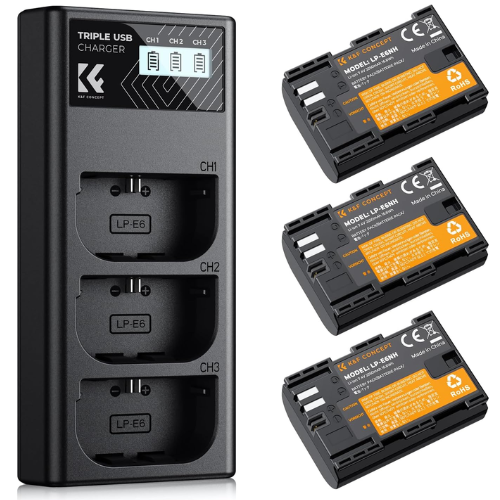 K&F Concept 3-Pack LP-E6NH Batteries & USB Charger for Canon EOS R Series Mobile Arcade Ltd