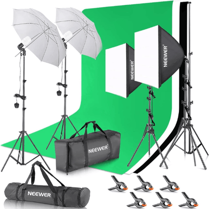 NEEWER Photography Lighting Kit – 8.5x10ft Backdrop Stand, LED Softbox, 800W Eq