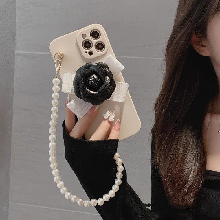 Temperament Camellia Pearl Chain Phone Case Soft Shell Mobile Arcade Ltd
