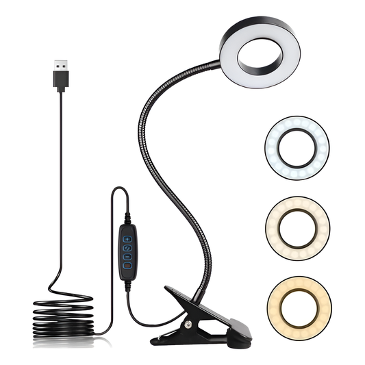 USB LED Desk Lamp Clip-On Light, 3 Modes & 10 Brightness Levels, Eye-Caring