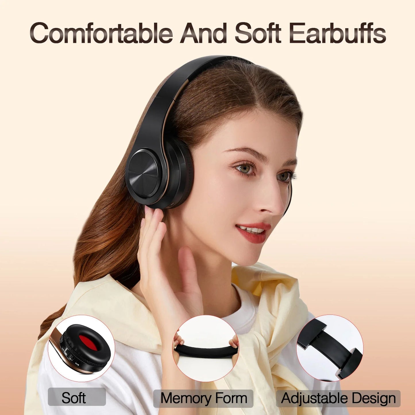 Gold Wireless Bluetooth Headphones w/ Mic 3.5mm Jack for iPhone Samsung MobileArcadeLtd