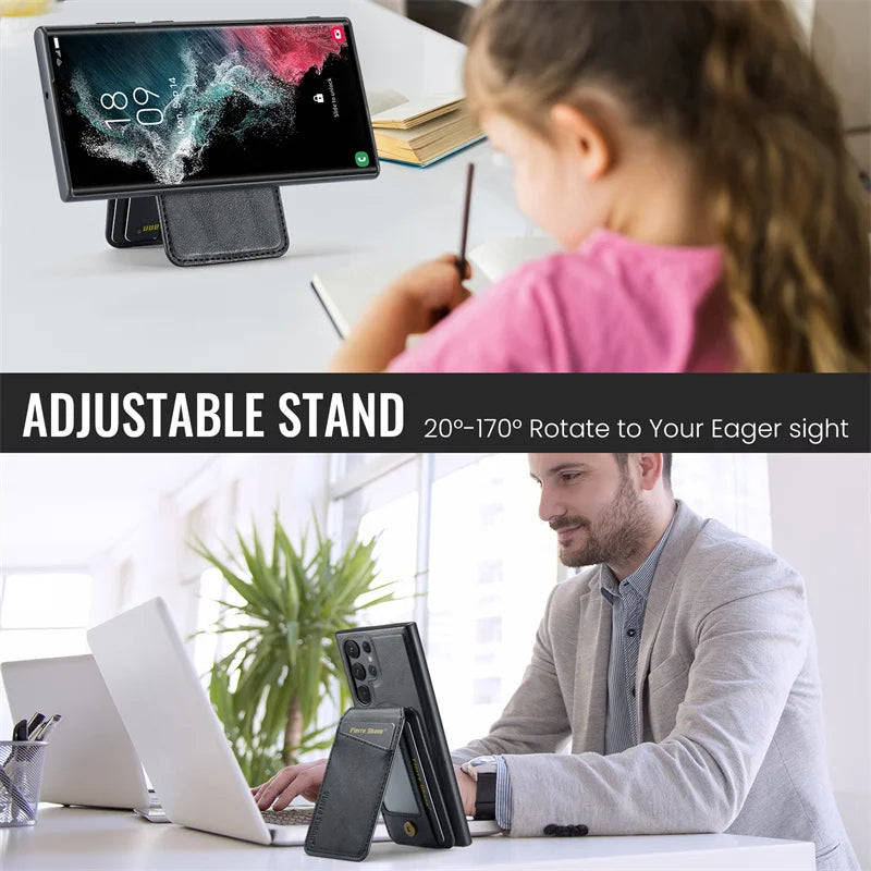 2-in-1 MagSafe Magnetic Leather Flip Wallet Case for Samsung S25 with Card Holder and Stand Function Mobile Arcade Ltd