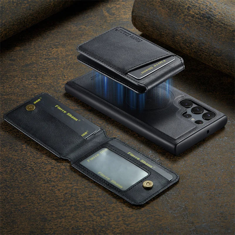 2-in-1 MagSafe Magnetic Leather Flip Wallet Case for Samsung S25 with Card Holder and Stand Function Mobile Arcade Ltd