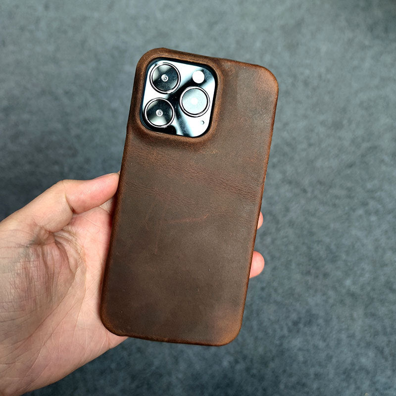 The First Layer Of Cowhide Is Suitable For 13pro Mobile Half-pack Hard Shell Mini Leather Retro Mobile Arcade Ltd