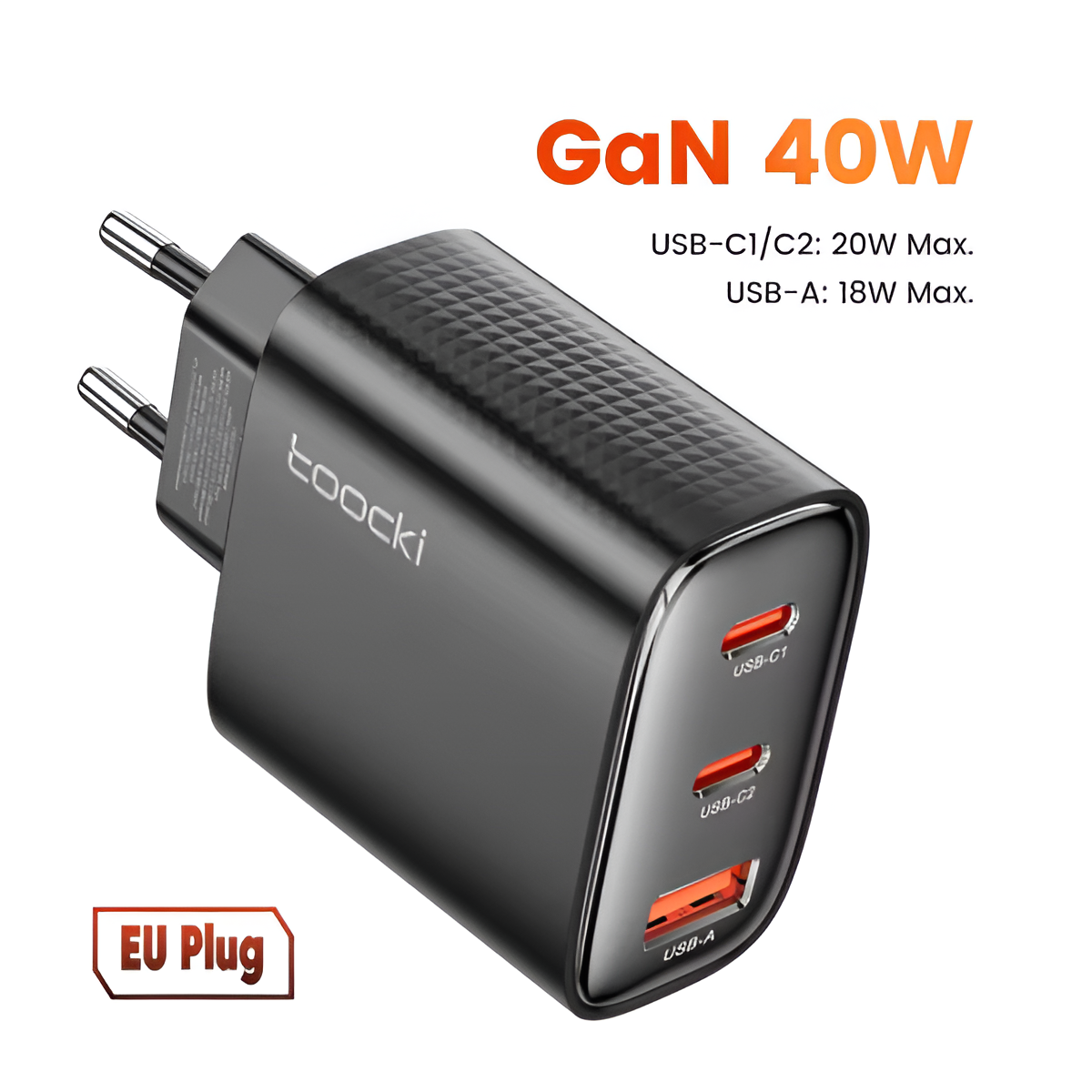 Toocki 40W GaN Dual Type-C Fast Charger QC 4.0 for iPhone 15 & Samsung S23
