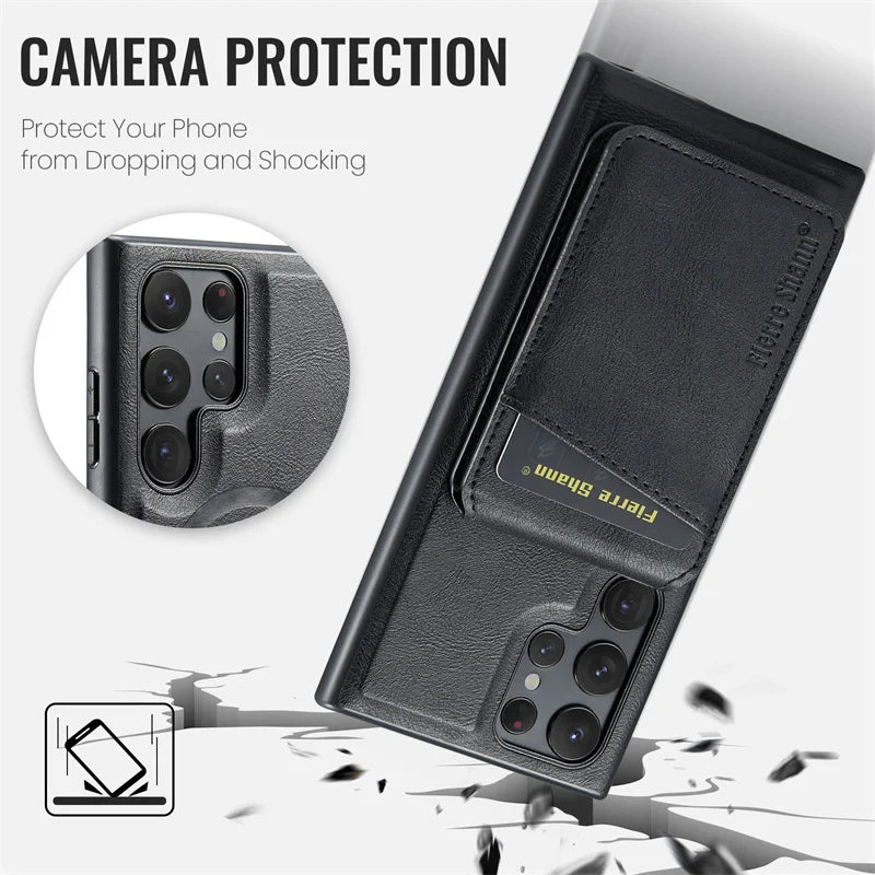 2-in-1 MagSafe Magnetic Leather Flip Wallet Case for Samsung S25 with Card Holder and Stand Function Mobile Arcade Ltd