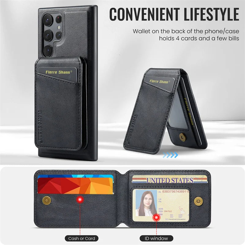 2-in-1 MagSafe Magnetic Leather Flip Wallet Case for Samsung S25 with Card Holder and Stand Function Mobile Arcade Ltd