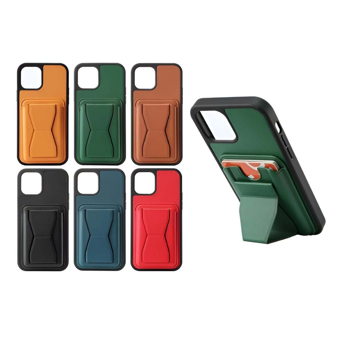 iPhone Leather Case with Card Holder – Kickstand, Anti-Fall, 6 Colours