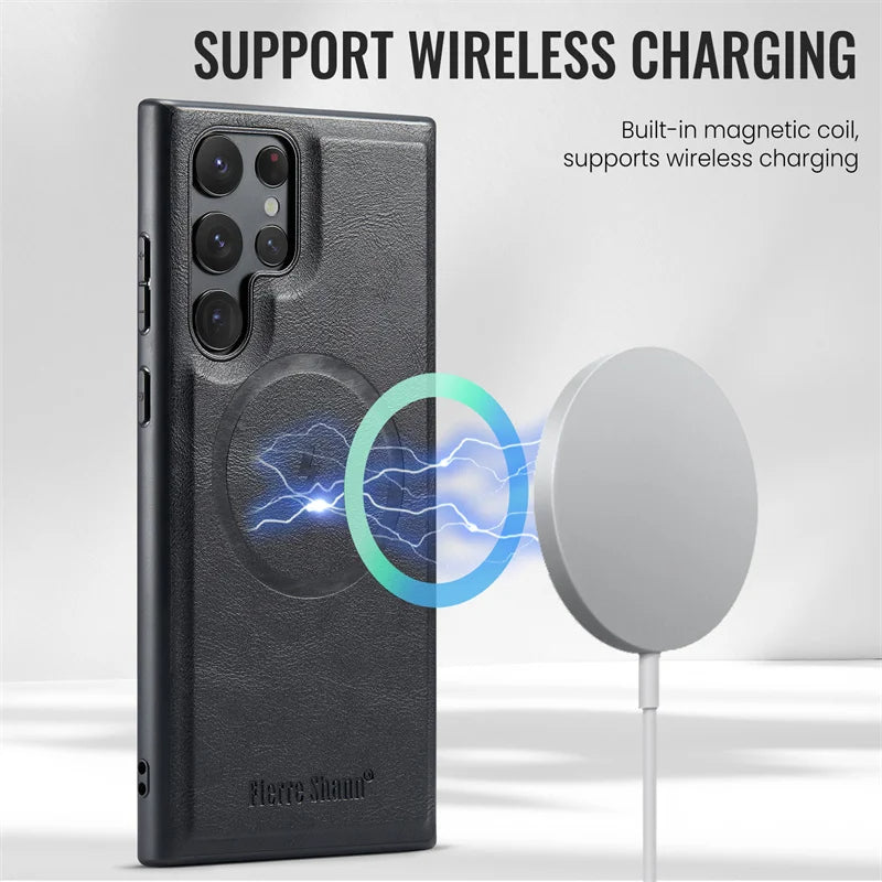 2-in-1 MagSafe Magnetic Leather Flip Wallet Case for Samsung S25 with Card Holder and Stand Function Mobile Arcade Ltd