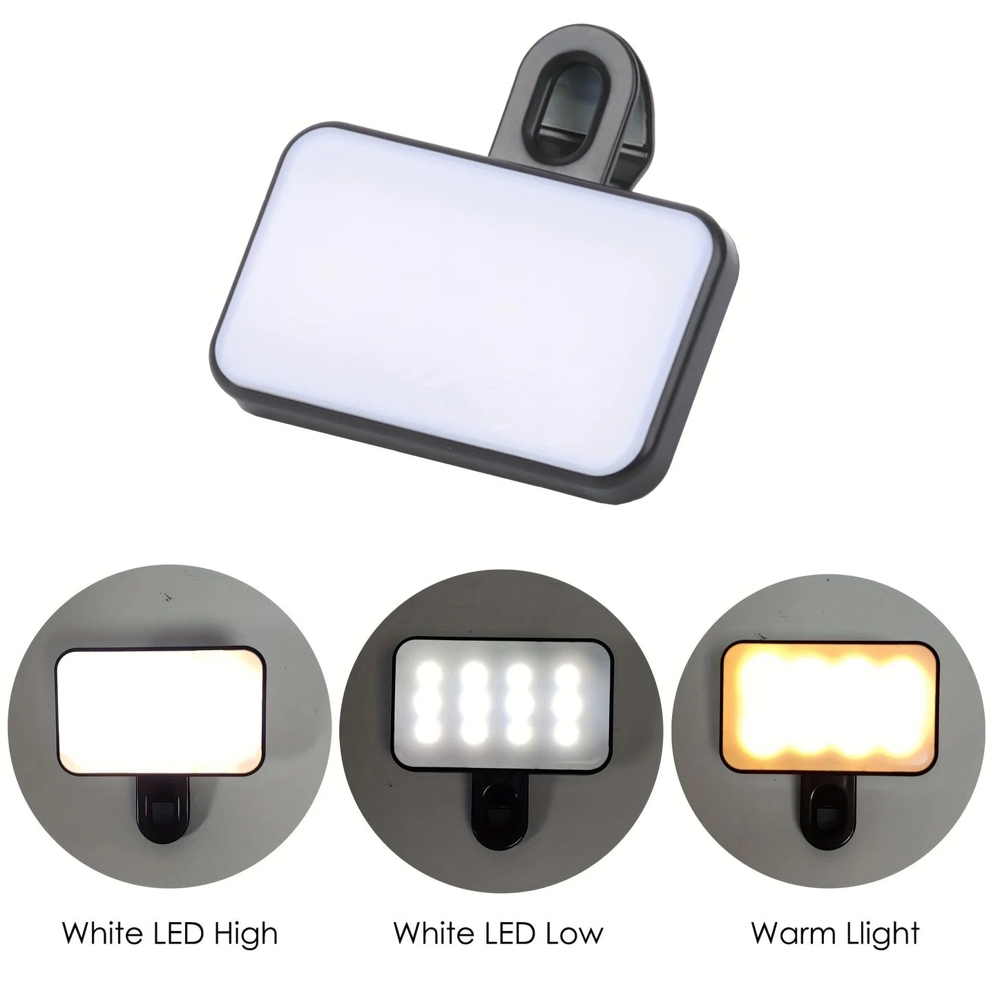 Portable Mini Selfie Fill Light – 3 Brightness Modes, Clip-On, Rechargeable Mobile Arcade Ltd