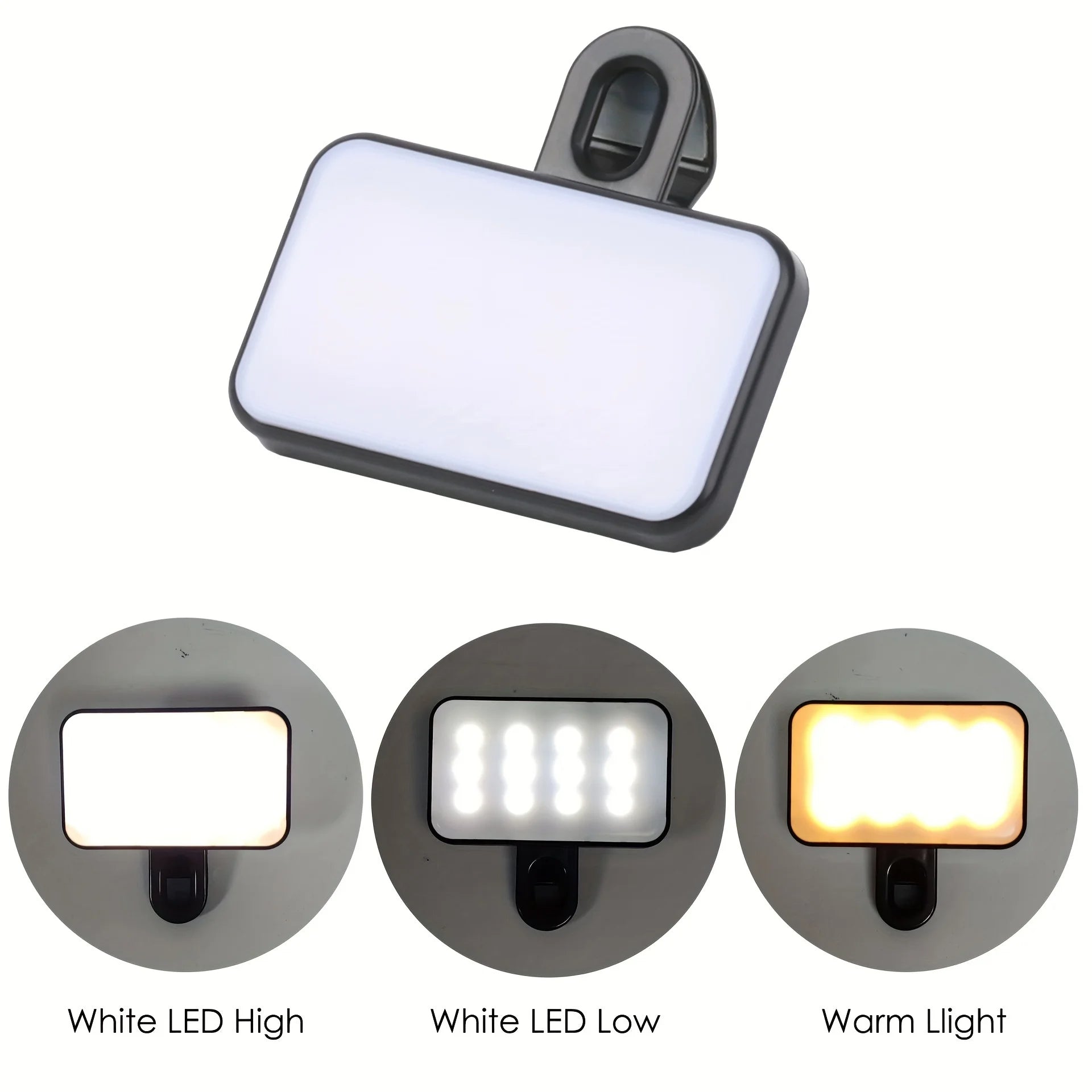 Portable Mini Selfie Fill Light – 3 Brightness Modes, Clip-On, Rechargeable Mobile Arcade Ltd