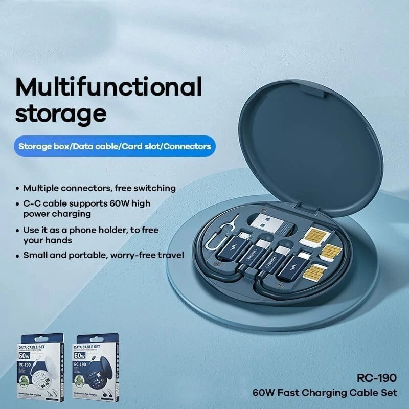 Multifunctional Data Cable Storage Box Adaptor - USB-C, Micro-USB Devices, Black Mobile Arcade Ltd