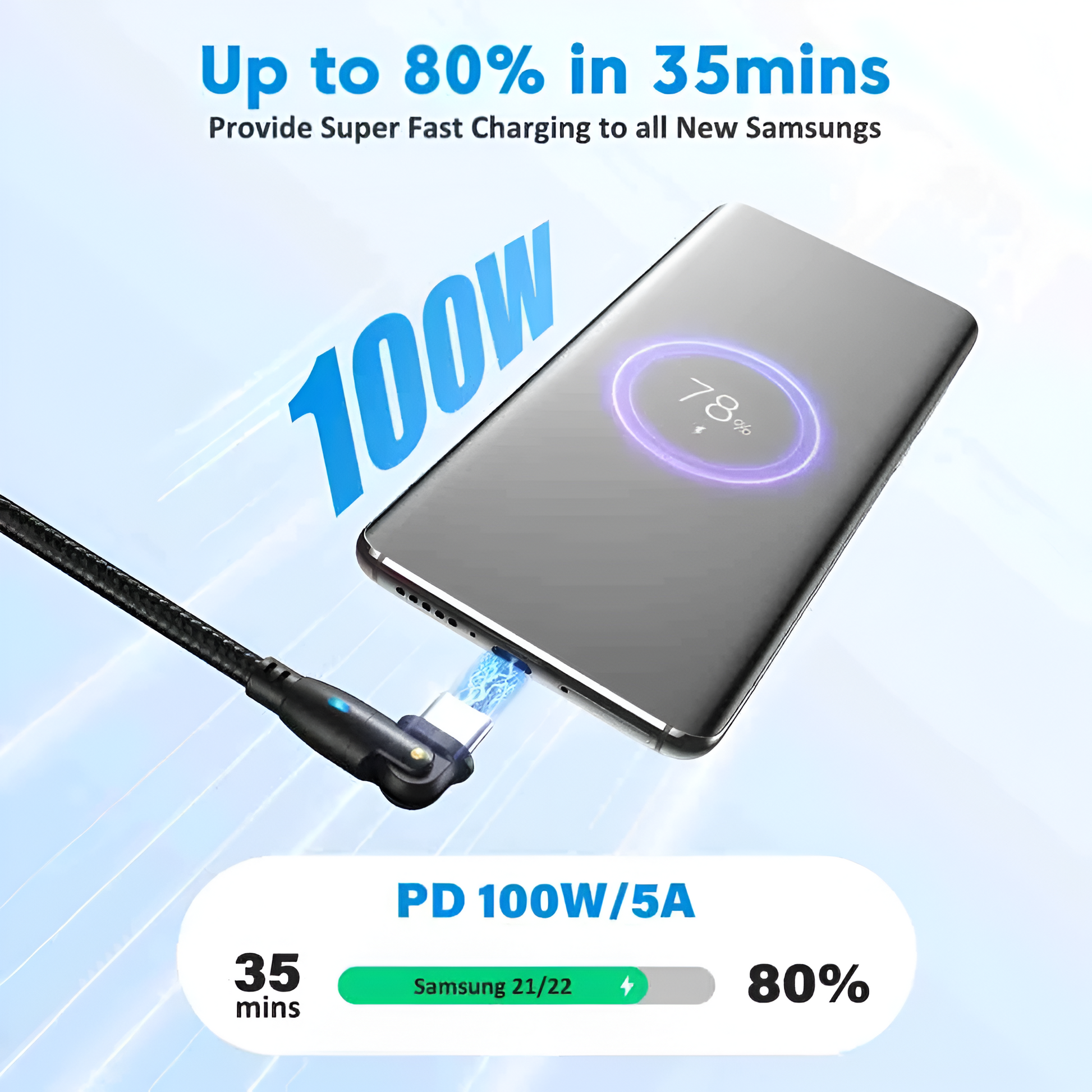 100W Heavy Duty USB Type C Charging Cable Braided Fast Phone Charger Long Lead Mobile Arcade Ltd