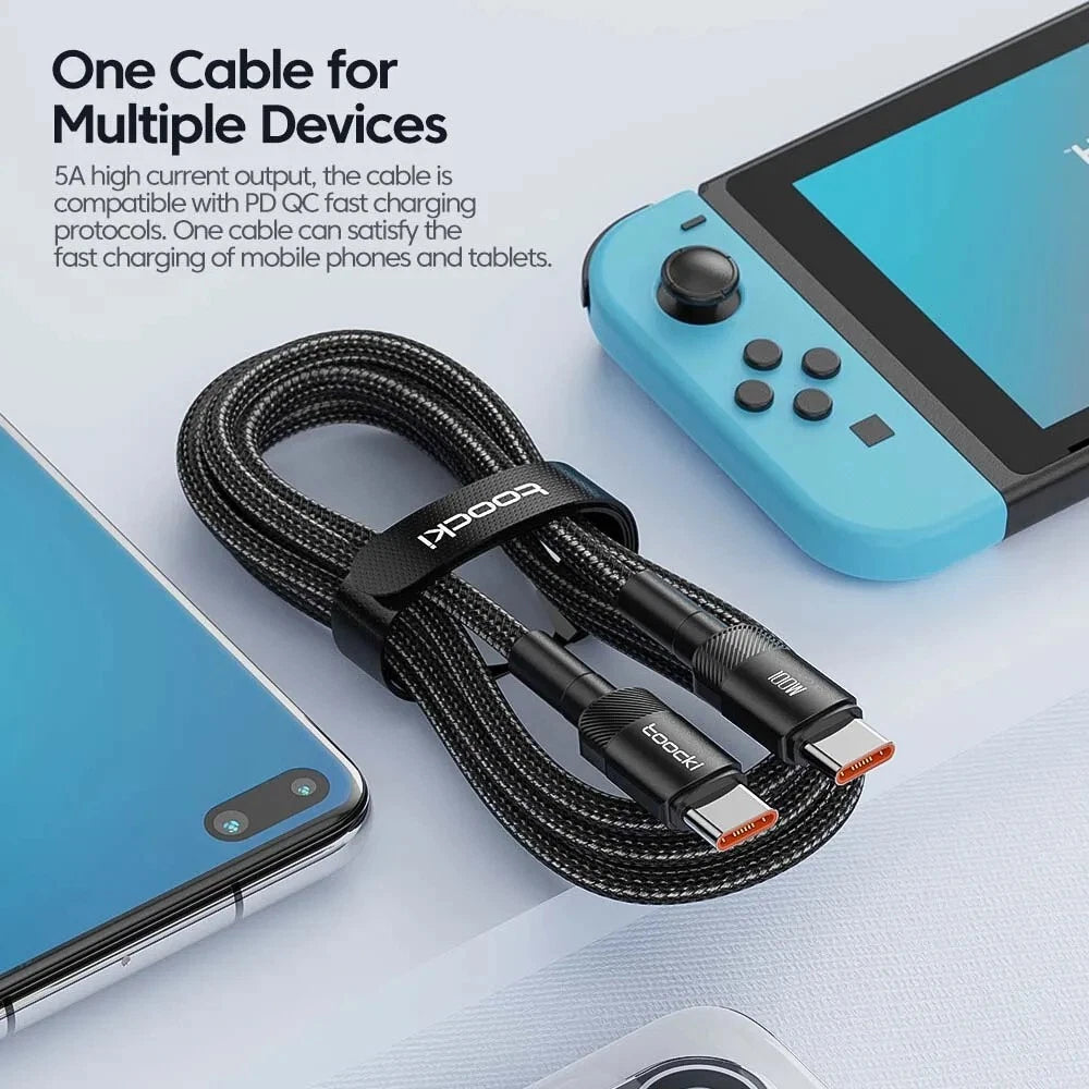 PD 100W Type C to USB C Cable Black 3.0 Quick Charge 4.0 Fast Charging 3M Mobile Arcade Ltd