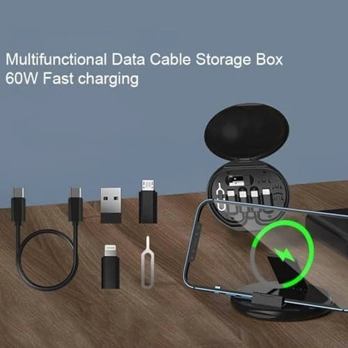 Multifunctional Data Cable Storage Box Adaptor - USB-C, Micro-USB Devices, Black Mobile Arcade Ltd