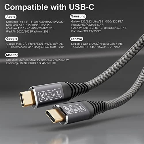 USB C To USB C - 0.5M, USB 3.2 Gen2 × 2 USB C Charger Cable, 20 Gbps speed Mobile Arcade Ltd