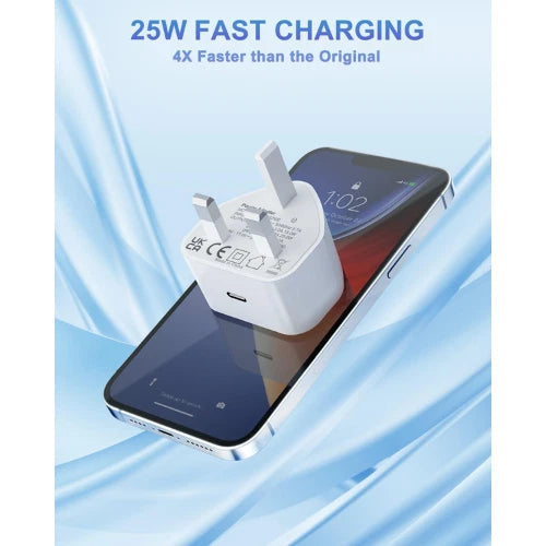 25W USB-C Fast Charger Plug UK for iPhone 15/14/13/12/11, iPad, Samsung PD 3.0. Mobile Arcade Ltd