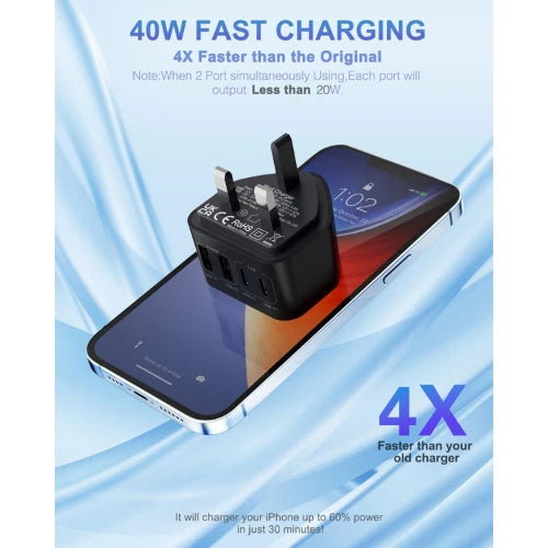 40W USB C Fast Charger Plug, 4-Port USB Wall Plug for iPhone, Samsung, iPad, UK Mobile Arcade Ltd