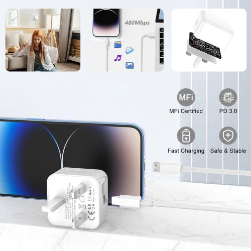 2 Pack iPhone Fast Charger Plug 20W USB C Adapter + 2M USB C Cable for iPhone Mobile Arcade Ltd