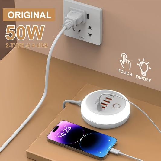 50W Multiport USB Wall Charger with 6 Ports PD Type C Fast Charging Hub