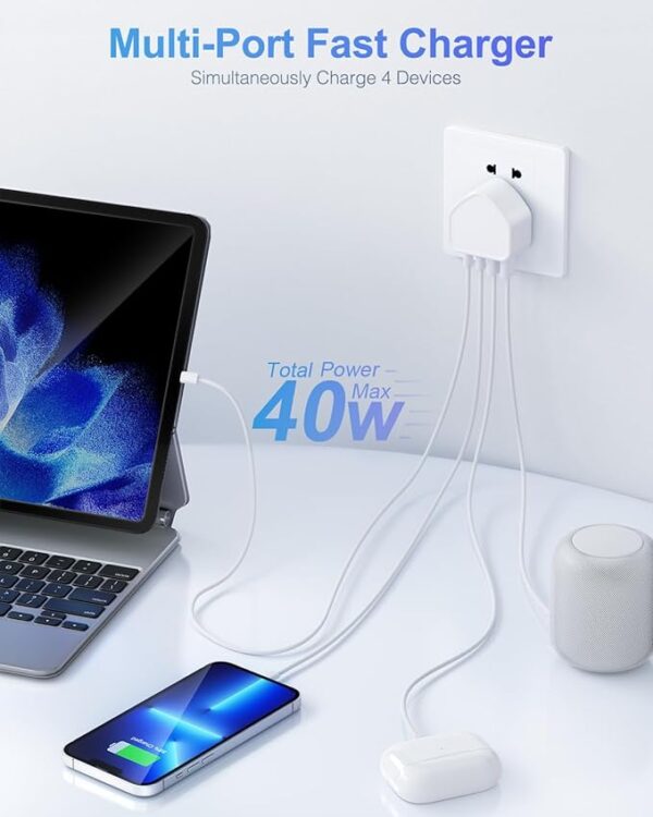 40W 4-Port Fast Charger for iPhone, iPad, Samsung - Image 3